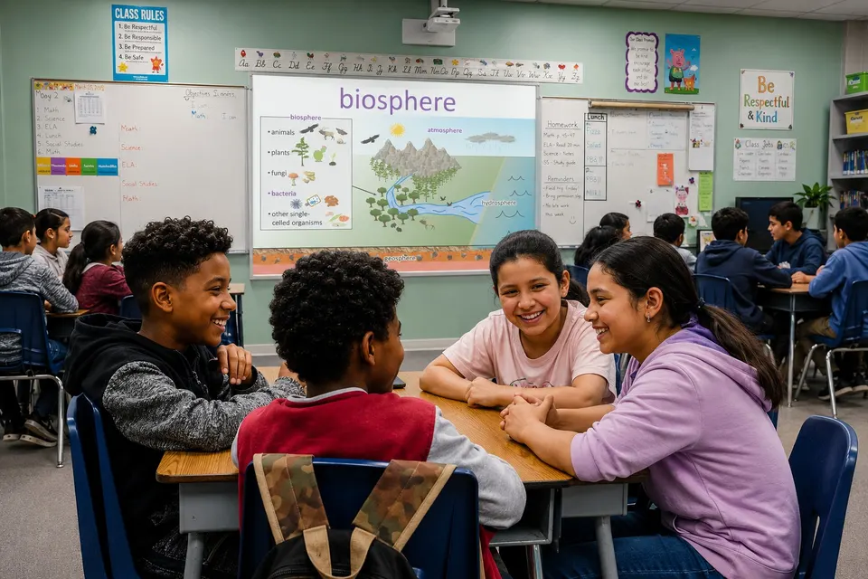 Students collaborating in a classroom