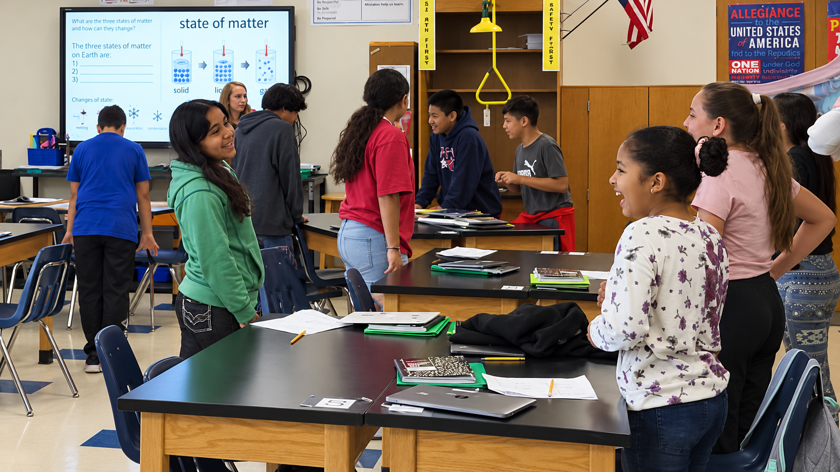 Students discussing a lesson together in their classroom